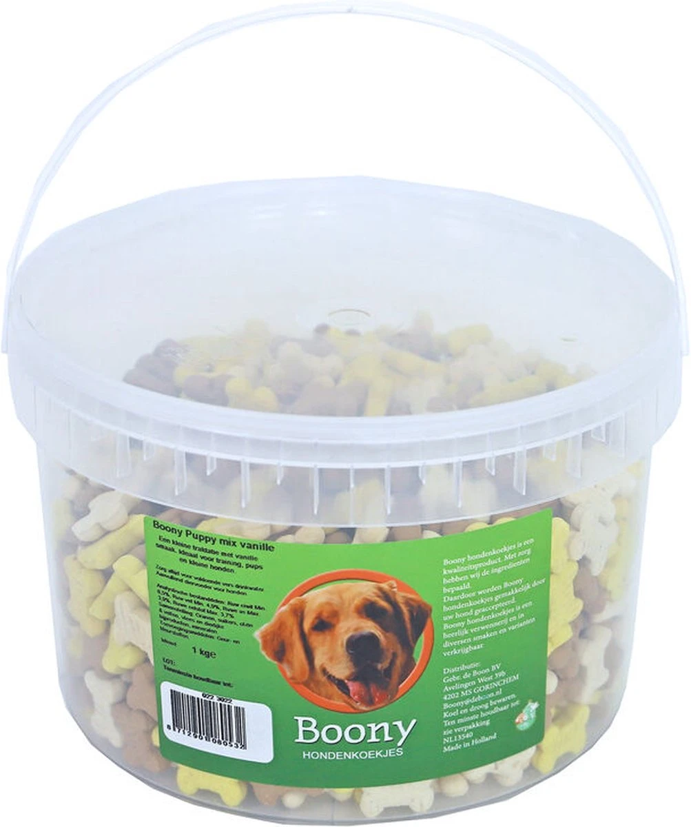 Boony Hondenkoek Puppy Botjes Mix Vanille, Emmer A 1000 Gram 5 Boony Hondenkoek Puppy Botjes Mix Vanille, Emmer A 1000 Gram - Afbeelding 3