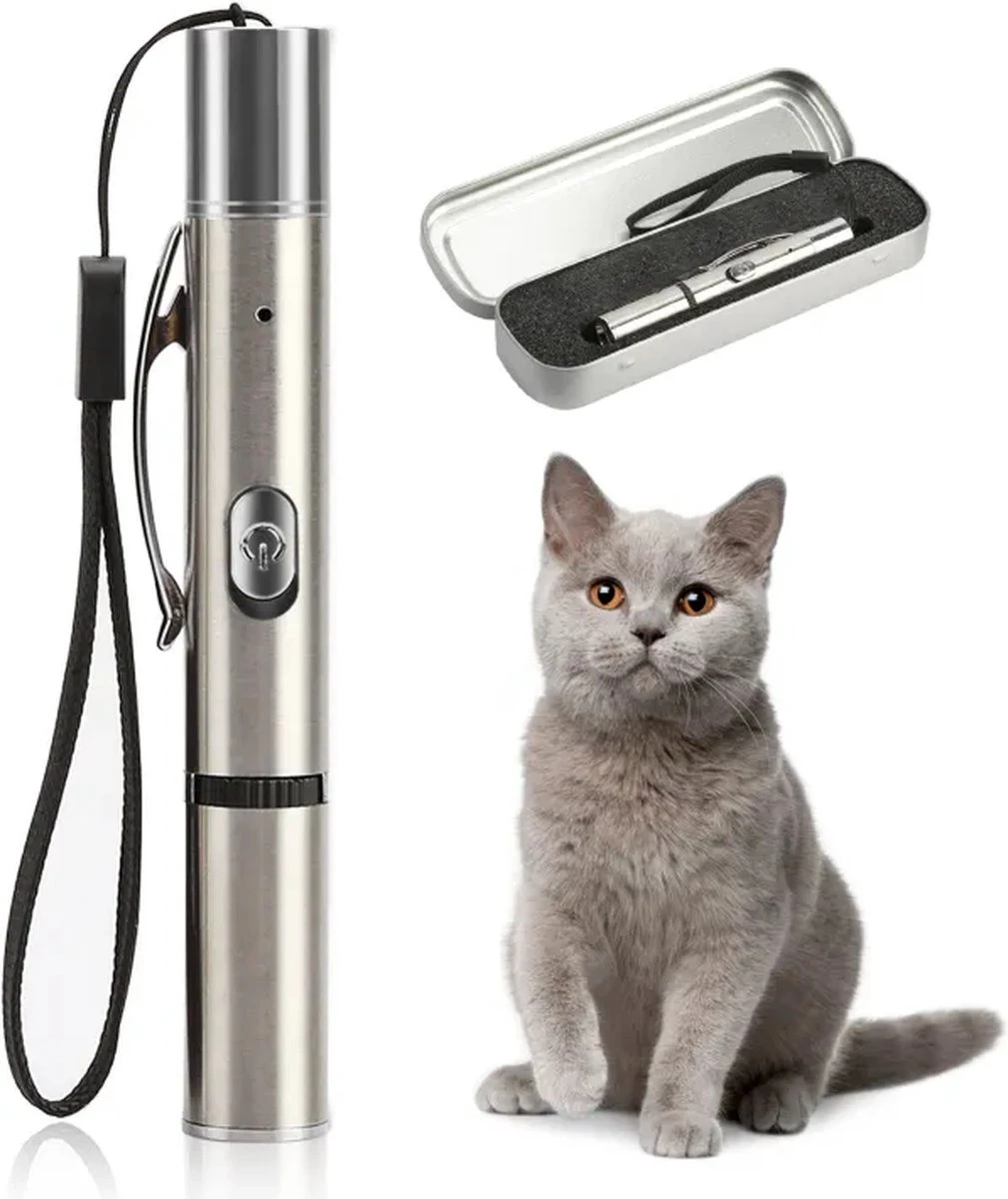Merkloos Laserpen - USB Oplaadbaar - Kattenspeeltjes - Verschillende Standen - Zilver - Houder 5 Merkloos Laserpen - USB Oplaadbaar - Kattenspeeltjes - Verschillende Standen - Zilver - Houder - Afbeelding 3