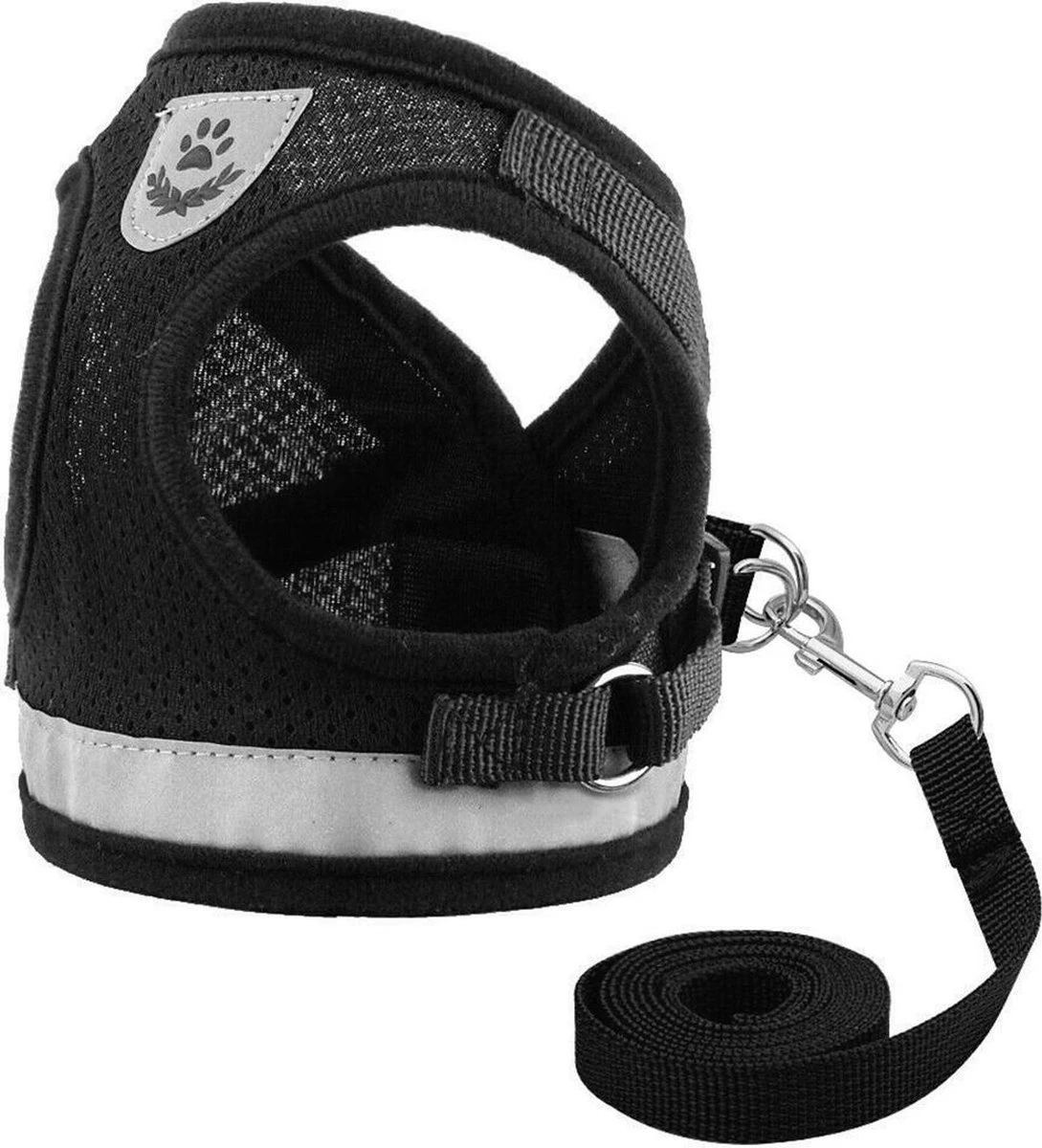 Hondentuig, Hondenharnas Met Hondenriem – Reflecterend - Zwart – Maat L (borst 40-45 Cm) 4 Hondentuig, Hondenharnas Met Hondenriem – Reflecterend - Zwart – Maat L (borst 40-45 Cm) - Afbeelding 2