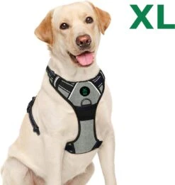 Mister Mill Hondentuigje 2x Klikgesp Maat XL Grijs - Anti-Trek Tuig Hondenharnas - Y Tuig Hond Reflecterend