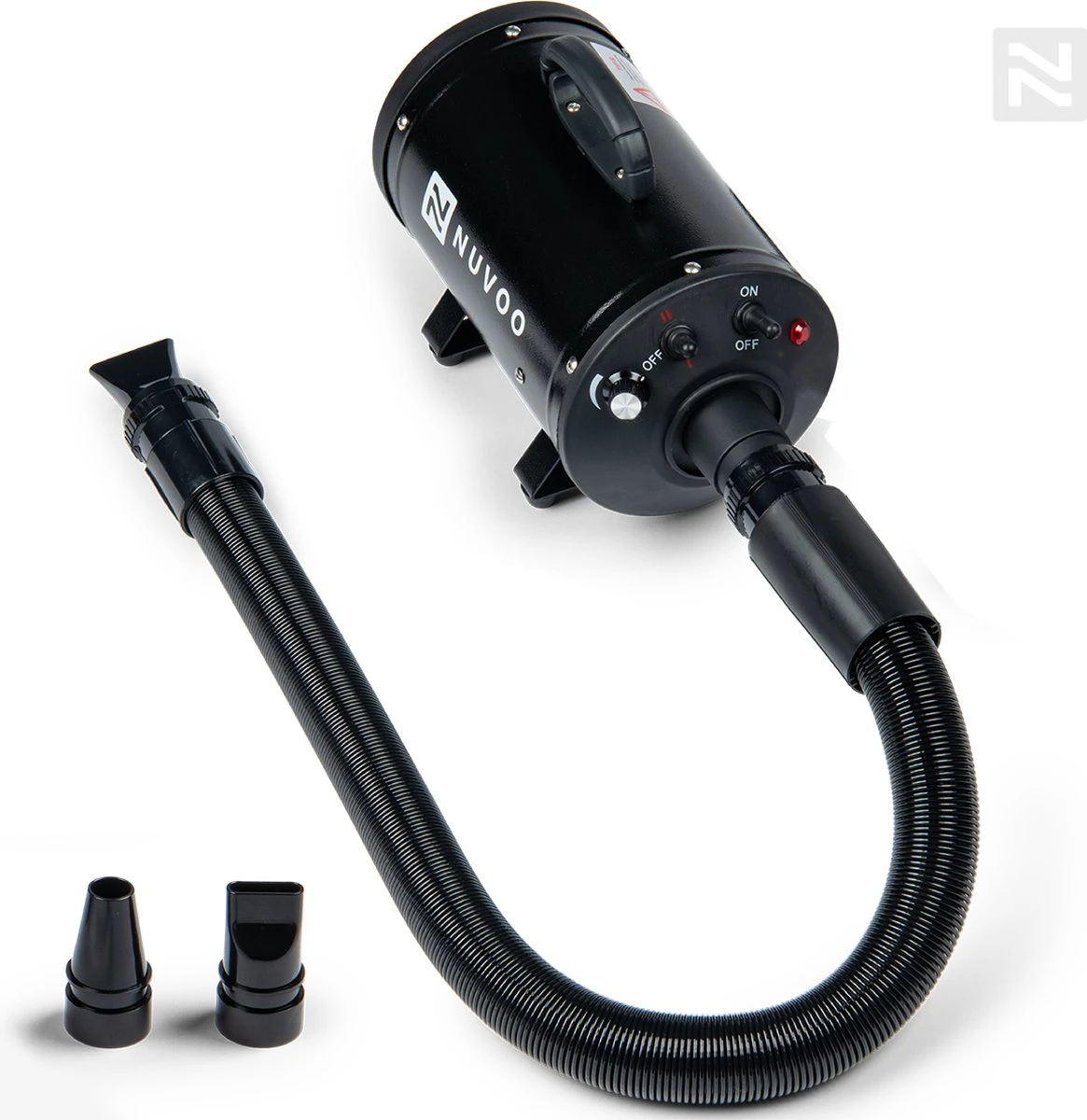 Nuvoo Professionele Hondenföhn / Waterblazer / Hondenborstel Met 3 Opzetstukken - Verstelbare Vermogen Tot 2200W - Warme / Koude Stand - Zwart 3 Nuvoo Professionele Hondenföhn / Waterblazer / Hondenborstel Met 3 Opzetstukken - Verstelbare Vermogen Tot 2200W - Warme / Koude Stand - Zwart