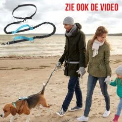 Merkloos Allernieuwste® Elastische Hondenriem 2-in-1 HANDSFREE Voor Hardlopen Shoppen En Wandelen - Honden Riem 160/260 Cm - Blauw Zwart -Honden Benodigdheden Verkoop 1198x1200 28