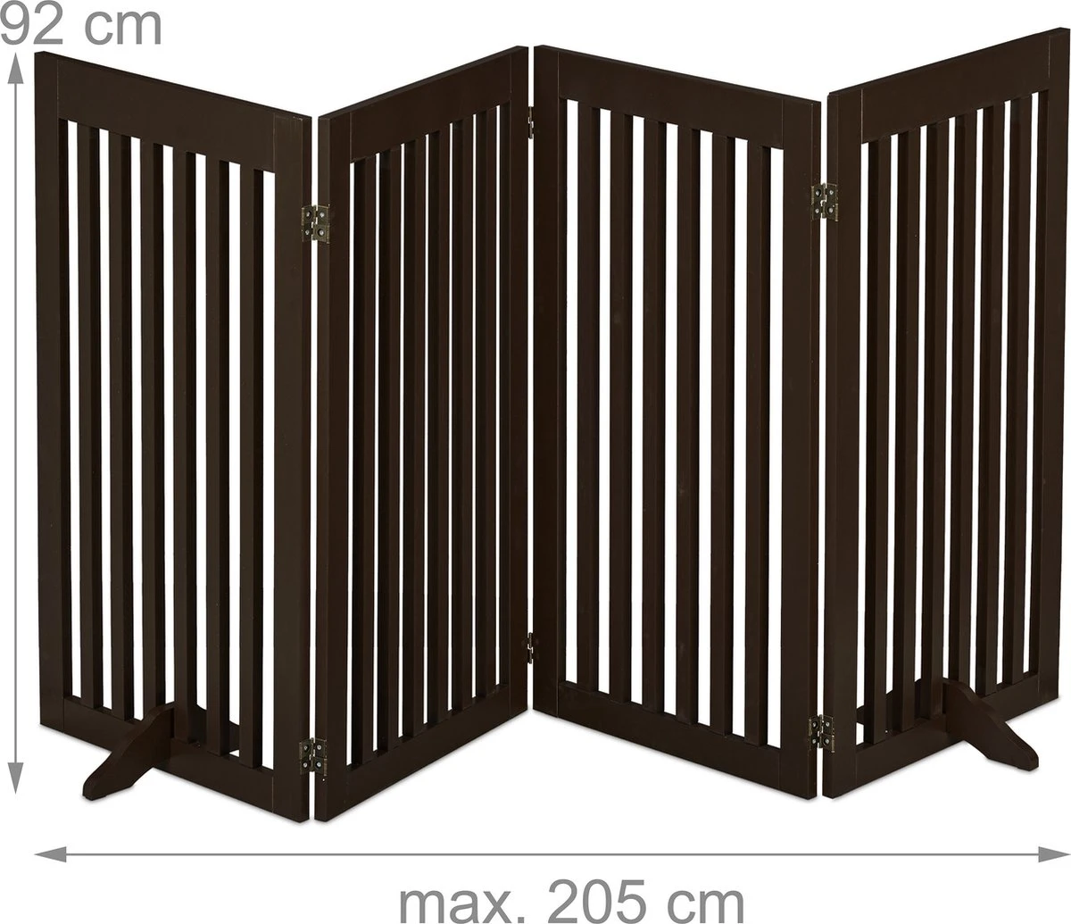 Relaxdays Veiligheidshekje Hout - 92 Cm Hoog - Kinderhek - Hondenhek - Inklapbaar - Bruin - 4 Panelen 7 Relaxdays Veiligheidshekje Hout - 92 Cm Hoog - Kinderhek - Hondenhek - Inklapbaar - Bruin - 4 Panelen - Afbeelding 5