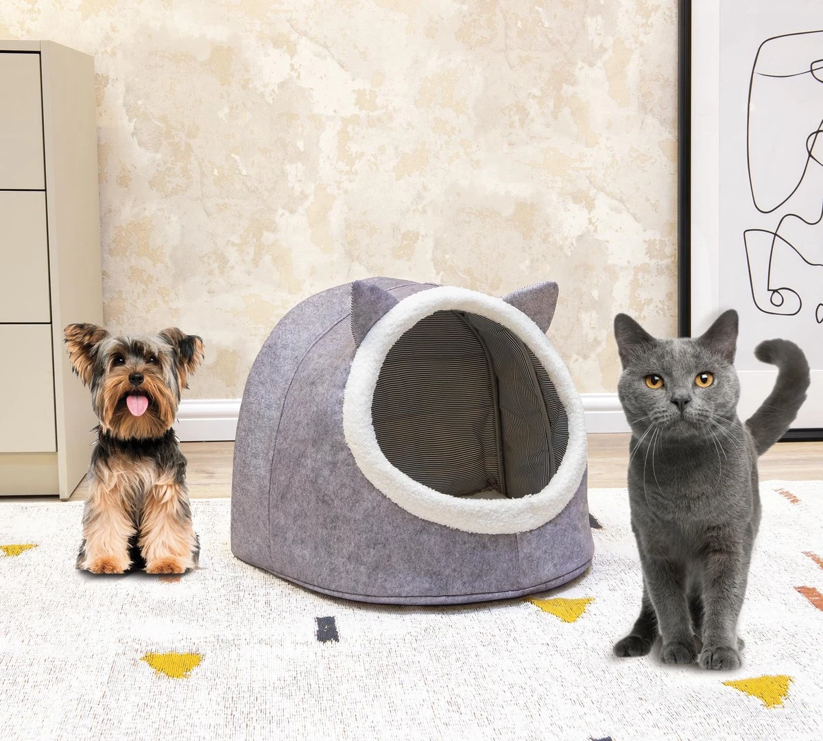 Merkloos Opvouwbaar Kattenhuis - En Hondennest – Cat House - Kattenhol - Cat Cave - Grijs 4 Merkloos Opvouwbaar Kattenhuis - En Hondennest – Cat House - Kattenhol - Cat Cave - Grijs - Afbeelding 2