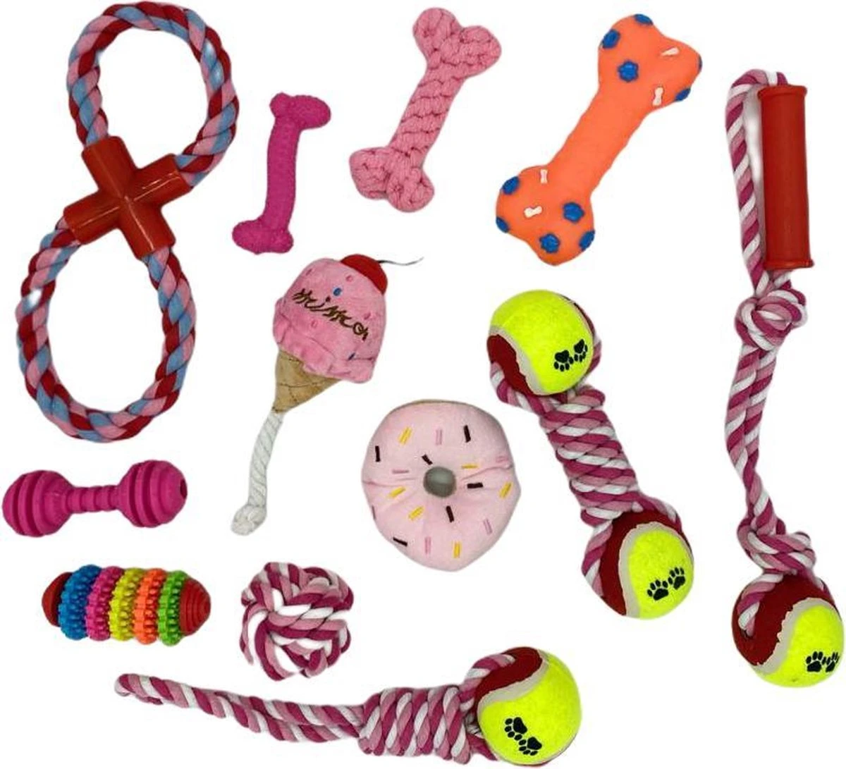 Honden Speelgoed - Puppy Speelgoed - 11 Stuks - Roze - 1 Speeltje Gratis - Honden Knuffel - Trektouw - Honden Speeltjes 4 Honden Speelgoed - Puppy Speelgoed - 11 Stuks - Roze - 1 Speeltje Gratis - Honden Knuffel - Trektouw - Honden Speeltjes - Afbeelding 2