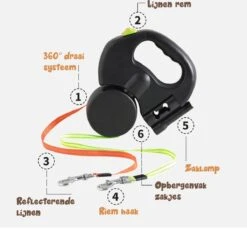 Dubbele Honden Riem – Leiband Hond – Hondenlijn – Looplijn Hond – 2 Honden – 3 Meter – Tot 12kg Per Hond – Reflecterende Lijnen – Met Zaklamp – 360° Draaien – Verstelbaar - Navy Blauw -Honden Benodigdheden Verkoop 1200x1111 4