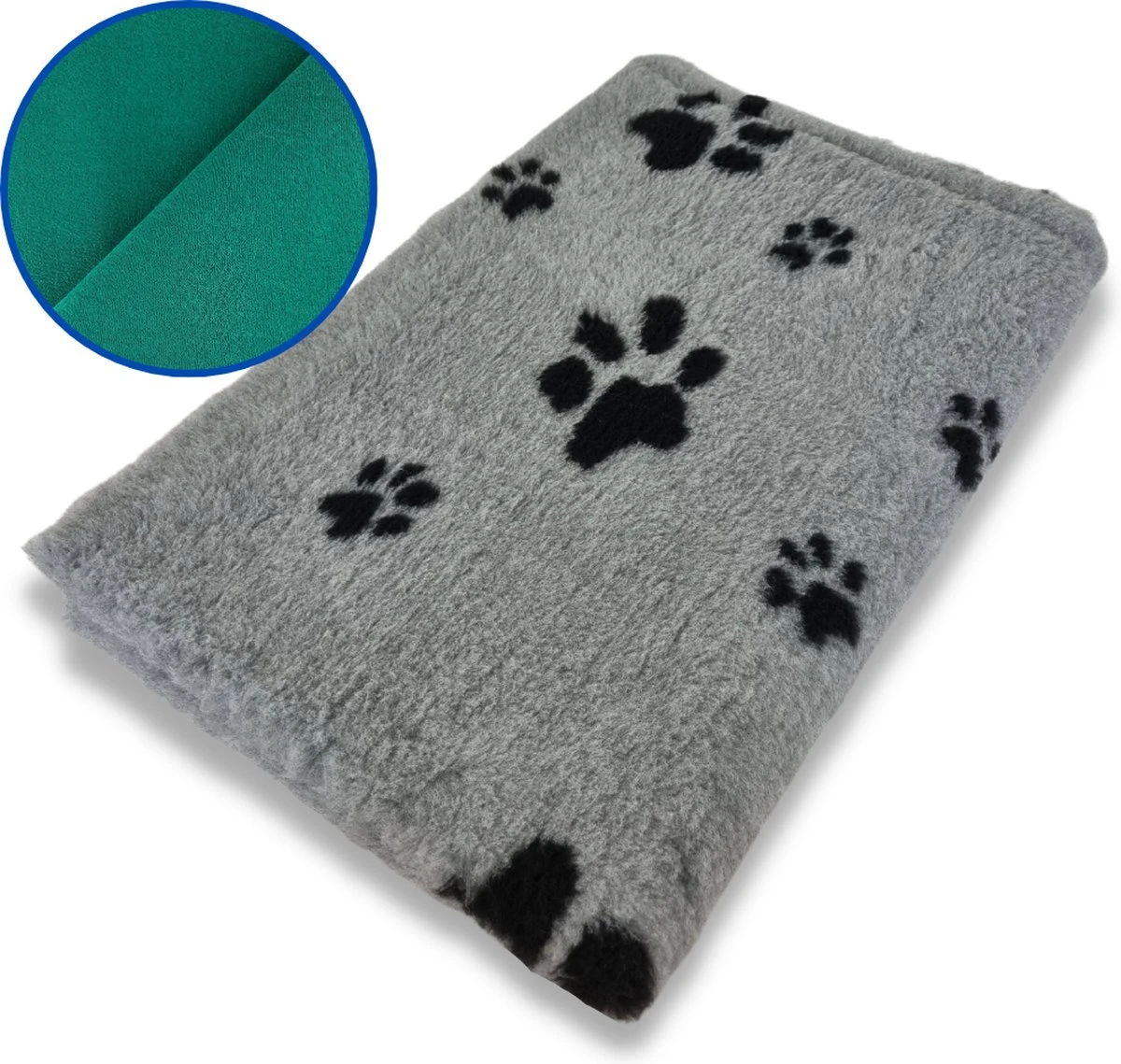 Vet Bed Grijs Met Voetprint Groene Rug 22mm 150x100 Cm 3 Vet Bed Grijs Met Voetprint Groene Rug 22mm 150x100 Cm