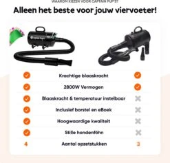 Captain Pup's Professionele Hondenföhn Met 4 Opzetstukken - Bijgeleverde Hondenborstel - Waterblazer Voor Honden - Zwart -Honden Benodigdheden Verkoop 1200x1153 3