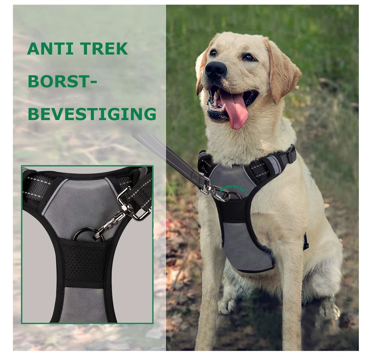 Mister Mill Hondentuigje 2x Klikgesp Maat XL Grijs - Anti-Trek Tuig Hondenharnas - Y Tuig Hond Reflecterend 6 Mister Mill Hondentuigje 2x Klikgesp Maat XL Grijs - Anti-Trek Tuig Hondenharnas - Y Tuig Hond Reflecterend - Afbeelding 4