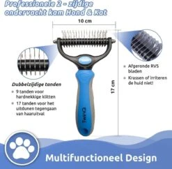 TwinQ Vachtverzorgingsset Hond/kat - Professionele 2-zijdige Ondervacht Kam - Klittenkam Voor Honden En Katten - Verwijderd Klitten En Voorkomt Haaruitval - Incl. Vlooienkam En Tandenborstel -Honden Benodigdheden Verkoop 1200x1178 5