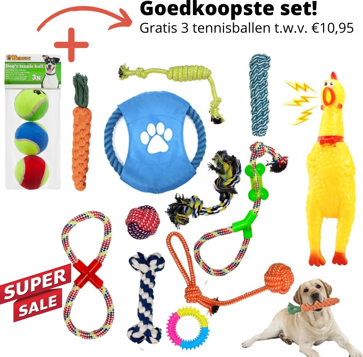 (Goedkoopste) Honden Speelgoed Set 15 Stuks Geschikt Voor Puppy's T/m Middelgrote Honden - Honden Kauw Speelgoed - 15 Stuks - Hondenspeeltjes - Intelligentie - Touw - Flostouw - Bijtring - Bal - Huisdieren Speelgoed 3 (Goedkoopste) Honden Speelgoed Set 15 Stuks Geschikt Voor Puppy's T/m Middelgrote Honden - Honden Kauw Speelgoed - 15 Stuks - Hondenspeeltjes - Intelligentie - Touw - Flostouw - Bijtring - Bal - Huisdieren Speelgoed