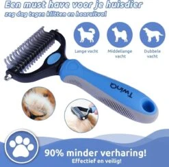 TwinQ Vachtverzorgingsset Hond/kat - Professionele 2-zijdige Ondervacht Kam - Klittenkam Voor Honden En Katten - Verwijderd Klitten En Voorkomt Haaruitval - Incl. Vlooienkam En Tandenborstel -Honden Benodigdheden Verkoop 1200x1184 7