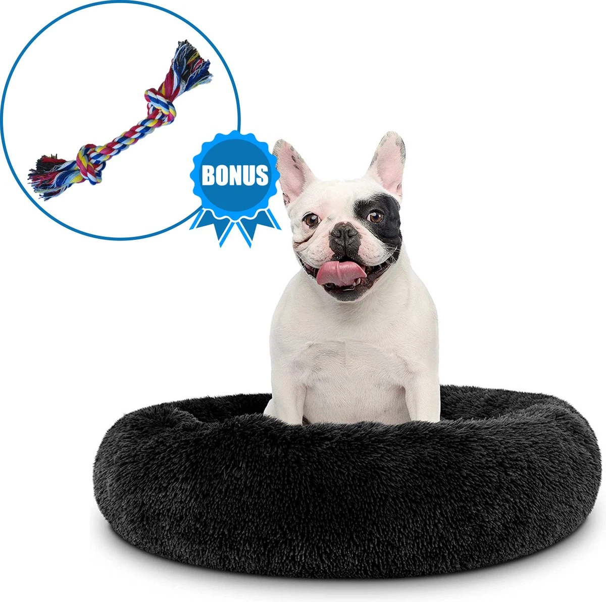 Pawzle Hondenmand - Donut Hondenkussen - Kattenmand - Bed Voor Honden & Katten - Wasbaar - 80cm - Zwart 3 Pawzle Hondenmand - Donut Hondenkussen - Kattenmand - Bed Voor Honden & Katten - Wasbaar - 80cm - Zwart