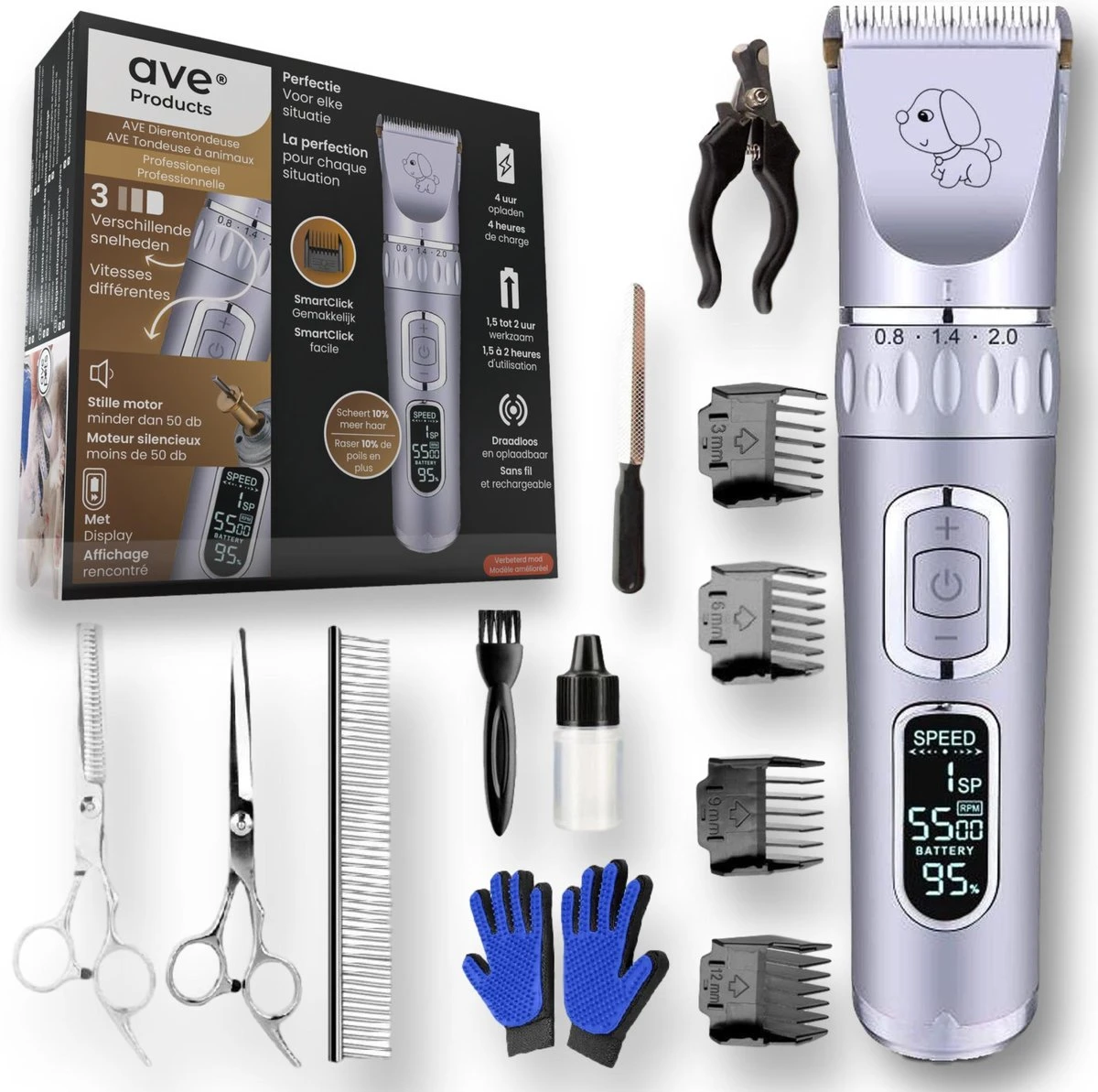 AVE Pets® Volledige Hondentondeuse Set Met Display - Draadloos Tondeuse - Scheerapparaat Voor Je Hond Of Kat - Huisdier Trimmer - Dierentondeuse - Dieren Verzorging 2 AVE Pets® Volledige Hondentondeuse Set Met Display - Draadloos Tondeuse - Scheerapparaat Voor Je Hond Of Kat - Huisdier Trimmer - Dierentondeuse - Dieren Verzorging