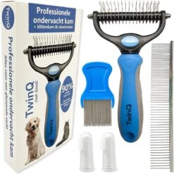 TwinQ Vachtverzorgingsset Hond/kat - Professionele 2-zijdige Ondervacht Kam - Klittenkam Voor Honden En Katten - Verwijderd Klitten En Voorkomt Haaruitval - Incl. Vlooienkam En Tandenborstel -Honden Benodigdheden Verkoop 1200x1198 13