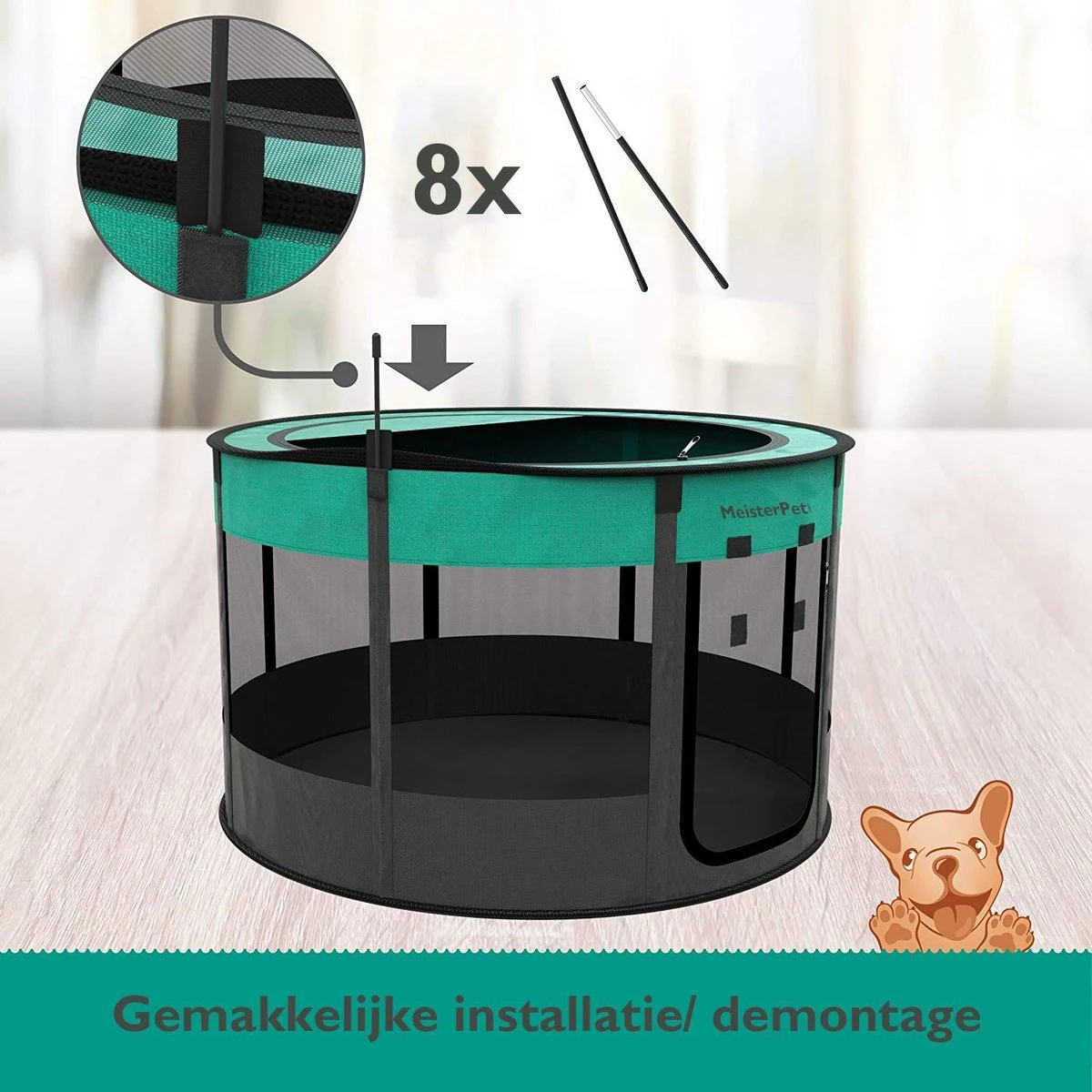 Meisterpet - Opvouwbare Puppyren Rond - (Ø X H) 115 X 58 Cm - Met Gratis Dieren Verzorging Set 5 Meisterpet - Opvouwbare Puppyren Rond - (Ø X H) 115 X 58 Cm - Met Gratis Dieren Verzorging Set - Afbeelding 3