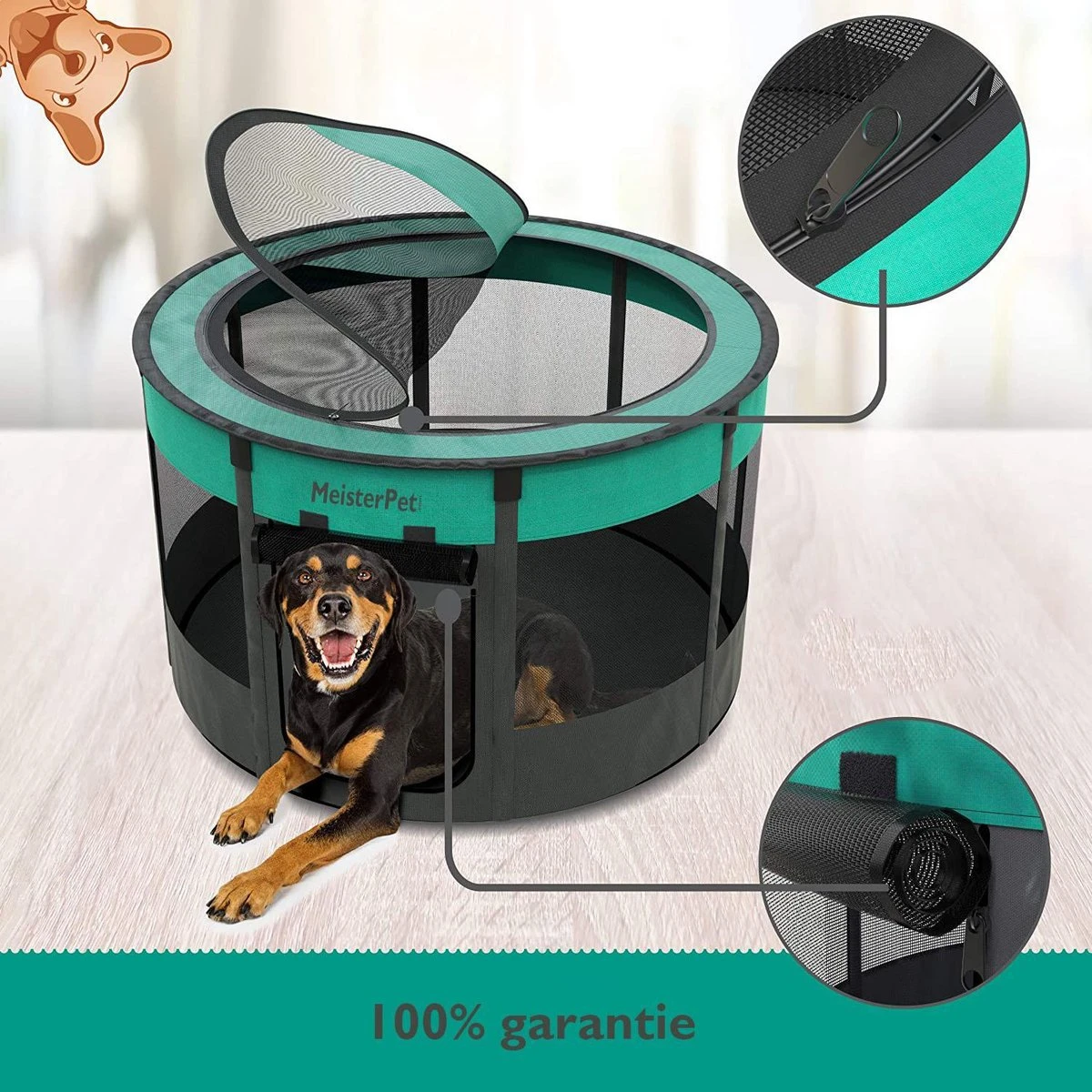 Meisterpet - Opvouwbare Puppyren Rond - (Ø X H) 115 X 58 Cm - Met Gratis Dieren Verzorging Set 7 Meisterpet - Opvouwbare Puppyren Rond - (Ø X H) 115 X 58 Cm - Met Gratis Dieren Verzorging Set - Afbeelding 5