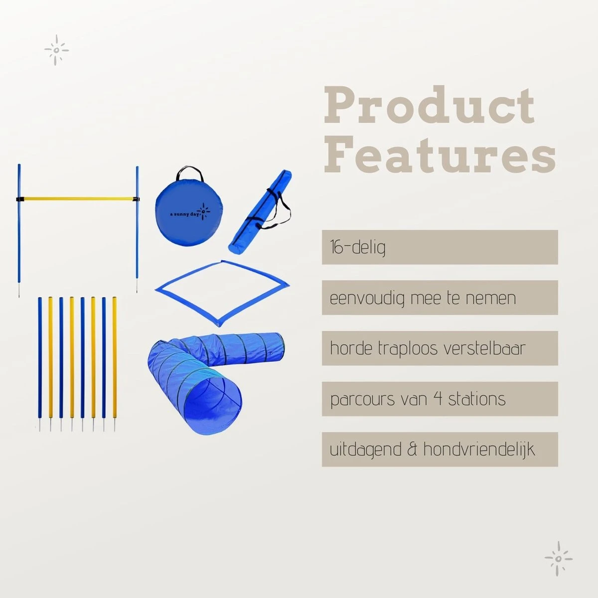 Agility Voor De Hond - Agility Set- Hondentunnel 300 Cm- Slalom Set - Horde - Startveld - Honden Behendigheidsset - 16 Delig - Tunnel - Slalom - Horde - Agility Set Voor De Hond - Agility Set 4 Agility Voor De Hond - Agility Set- Hondentunnel 300 Cm- Slalom Set - Horde - Startveld - Honden Behendigheidsset - 16 Delig - Tunnel - Slalom - Horde - Agility Set Voor De Hond - Agility Set - Afbeelding 2