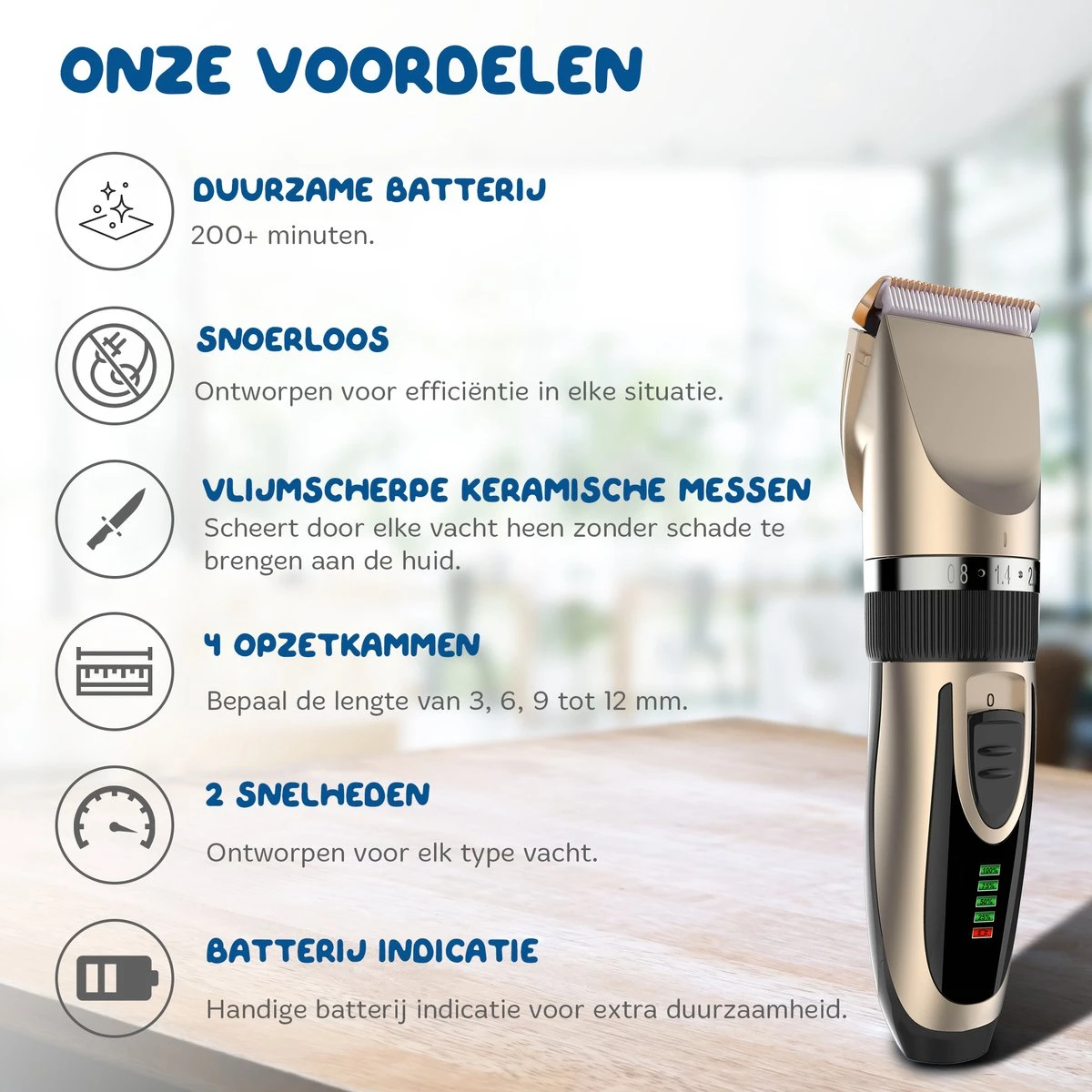 Pawwy Dieren Tondeuse Set Draadloos Voor Honden En Katten – Voor Dikke Vacht - Hondentondeuse – Hondentrimmer - Scheerapparaat - Goud 4 Pawwy Dieren Tondeuse Set Draadloos Voor Honden En Katten – Voor Dikke Vacht - Hondentondeuse – Hondentrimmer - Scheerapparaat - Goud - Afbeelding 2