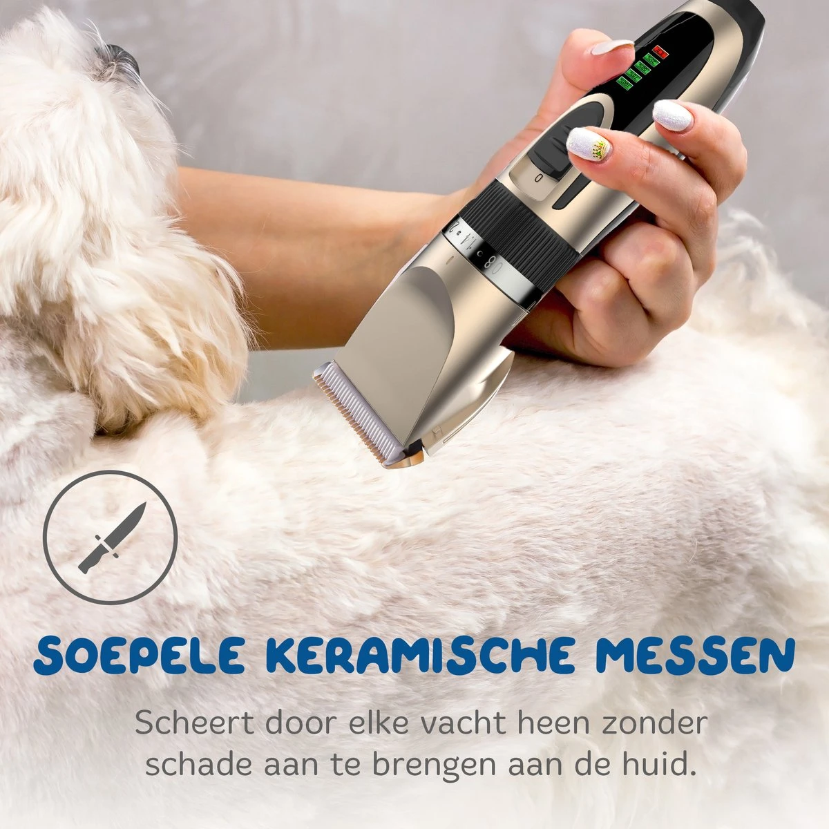 Pawwy Dieren Tondeuse Set Draadloos Voor Honden En Katten – Voor Dikke Vacht - Hondentondeuse – Hondentrimmer - Scheerapparaat - Goud 9 Pawwy Dieren Tondeuse Set Draadloos Voor Honden En Katten – Voor Dikke Vacht - Hondentondeuse – Hondentrimmer - Scheerapparaat - Goud - Afbeelding 7