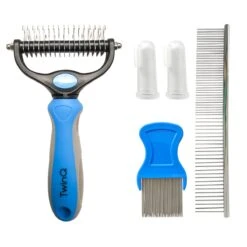 TwinQ Vachtverzorgingsset Hond/kat - Professionele 2-zijdige Ondervacht Kam - Klittenkam Voor Honden En Katten - Verwijderd Klitten En Voorkomt Haaruitval - Incl. Vlooienkam En Tandenborstel -Honden Benodigdheden Verkoop 1200x1200 574