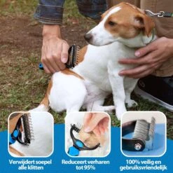 Hoogwaardige 2-Zijdige Hondenkam Hondenborstel Borstel Hond Klittenkam - Ondervacht Kam - Honden Borstel - Honden Kam - Hondenborstel Langharig - Hondenborstel Kortharig - Verwijdert Klitten - Voorkomt Verharing - Blauw - Woodoro -Honden Benodigdheden Verkoop 1200x1200 606