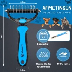 Hoogwaardige 2-Zijdige Hondenkam Hondenborstel Borstel Hond Klittenkam - Ondervacht Kam - Honden Borstel - Honden Kam - Hondenborstel Langharig - Hondenborstel Kortharig - Verwijdert Klitten - Voorkomt Verharing - Blauw - Woodoro -Honden Benodigdheden Verkoop 1200x1200 608
