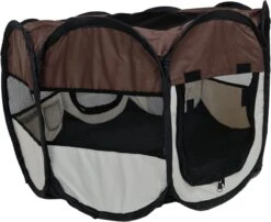 Dailyibed Opvouwbare Puppyren - Bruin - 115x115x58 Cm - Incl. Draagtas - Incl. Voederbak -Honden Benodigdheden Verkoop 1200x983