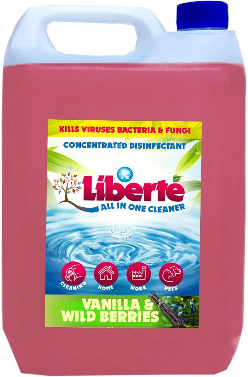 Geurverwijderaar - Liberté All In One Cleaner - Desinfectie - Dieren - Huis - Auto - Kantoor - Schoonmaakmiddel - 5L - Vanilla & Wild Berry 3 Geurverwijderaar - Liberté All In One Cleaner - Desinfectie - Dieren - Huis - Auto - Kantoor - Schoonmaakmiddel - 5L - Vanilla & Wild Berry