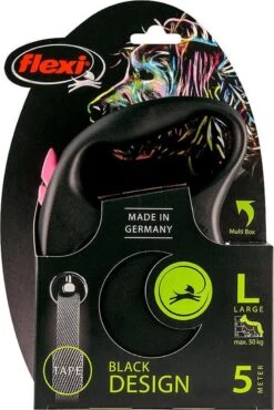 Hondenriem - Looplijn - FLEXI Rollijn BLACK DESIGN TAPE - L - ROZE - 5 Meter -Honden Benodigdheden Verkoop 802x1200 5