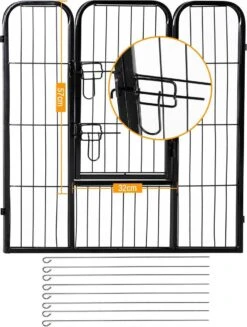 Merkloos Hondenren - Puppyren - Hondenkennel - 8 Kennelpanelen - Staal - 80 Cm Hoog - 640 Cm Omtrek - Uitbreidbaar -Honden Benodigdheden Verkoop 907x1200