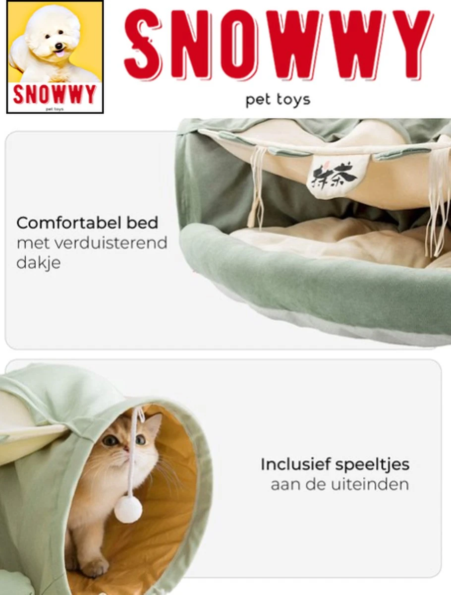 SNOWWY - Kattentunnel Met Kattenmand In één - Origineel En Uniek Design - Kattenhuis - Kattenhuis - Kat Kussen - Kattenbed - Matcha Groen 5 SNOWWY - Kattentunnel Met Kattenmand In één - Origineel En Uniek Design - Kattenhuis - Kattenhuis - Kat Kussen - Kattenbed - Matcha Groen - Afbeelding 3