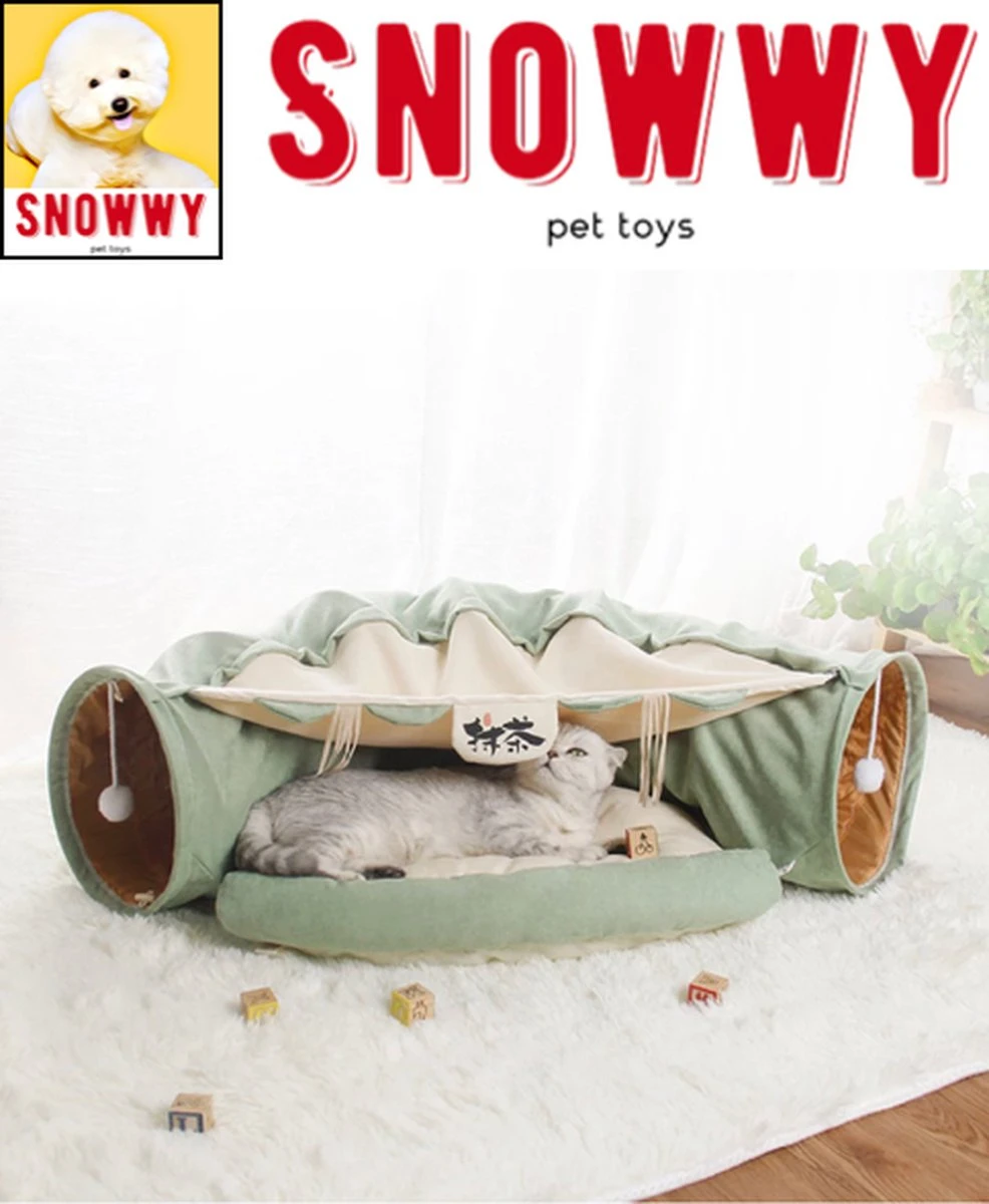 SNOWWY - Kattentunnel Met Kattenmand In één - Origineel En Uniek Design - Kattenhuis - Kattenhuis - Kat Kussen - Kattenbed - Matcha Groen 3 SNOWWY - Kattentunnel Met Kattenmand In één - Origineel En Uniek Design - Kattenhuis - Kattenhuis - Kat Kussen - Kattenbed - Matcha Groen